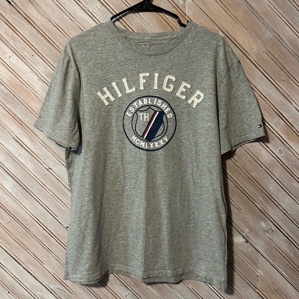 Tommy Hilfiger Gray Casual Short Sleeve Tee Embroidered Logo T Shirt